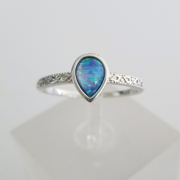 18k Over Sterling Blue Opal Ring